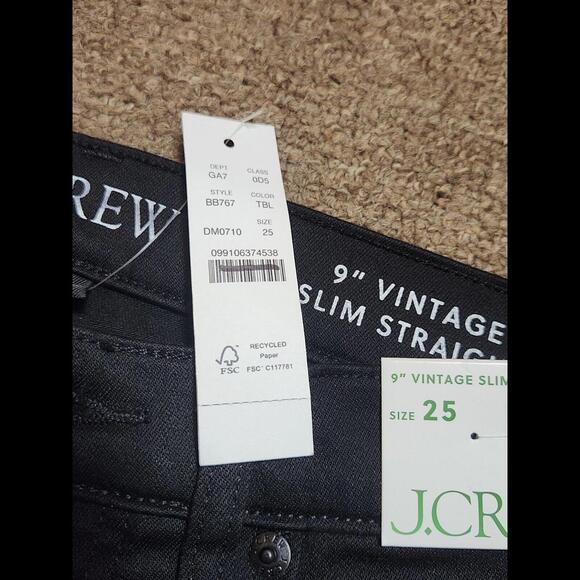 J Crew 9" Mid Rise Vintage Slim Straight Jeans in Charcoal Black Gray Wash Sz 25 - Picture 8 of 12